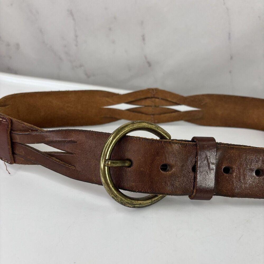 VTG American Eagle Outfitters Braided Leather Belt Cognac Brown Brass Buckle 34" - Picture 11 of 16